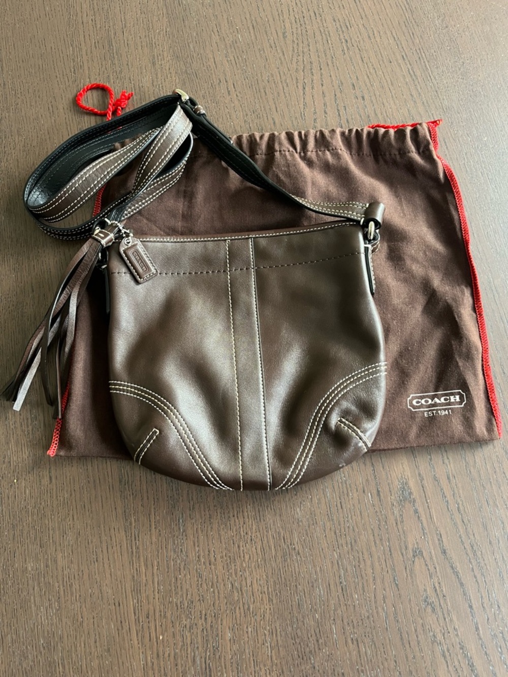 Coach Small Brown Leather Crossbody with Tassel